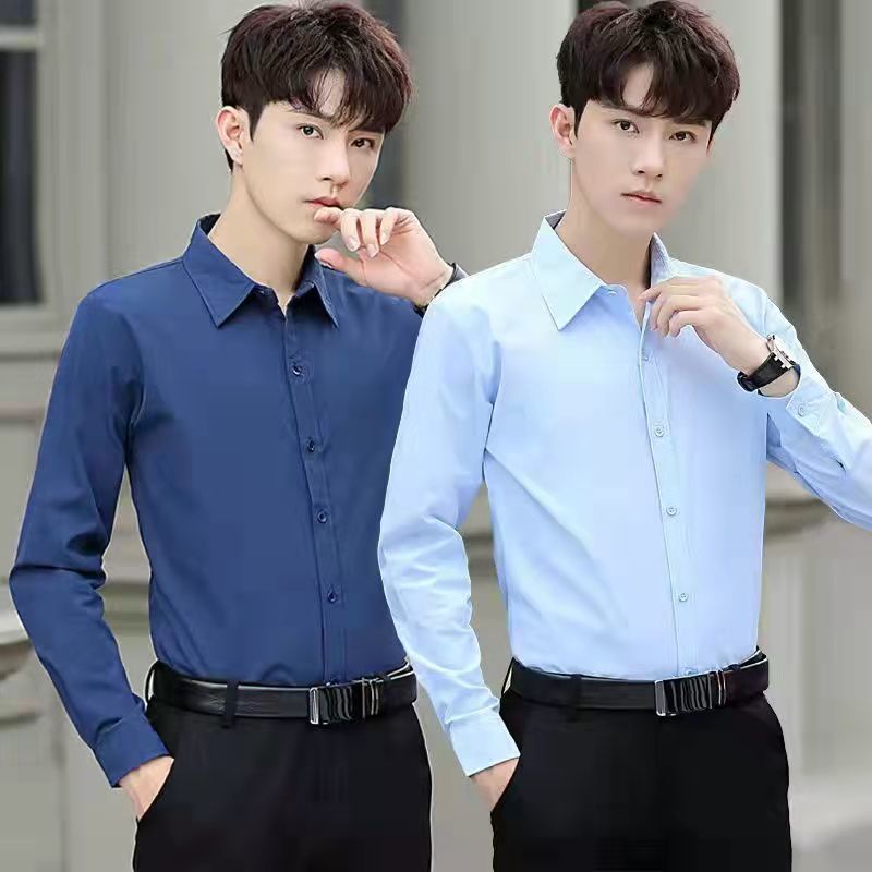 Áo sơ mi trơn màu, công sở cho nam và nữ, tay dài có nút trên, năm màu tùy chọn, nhiều kích cỡ, vải thoải mái