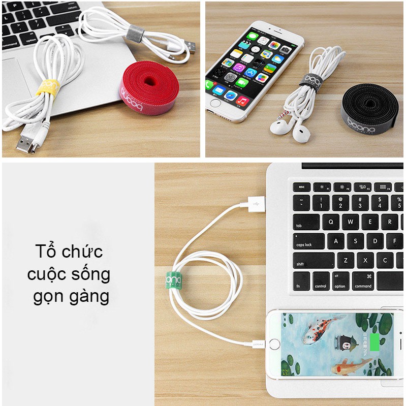 Băng dính gai đa năng quấn gọn dây cáp, dây sạc, dây tai nghe, nhiều màu các hãng Baona, Oricon, Bubm, Baseus, Techroom