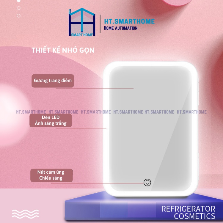 Tủ lạnh 8L tích hợp gương và đèn LED, hiển thị nhiệt độ SAST - Tủ lạnh mini cao cấp mỹ phẩm