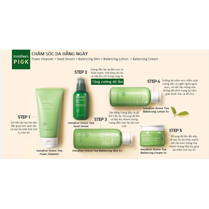 [Bộ Set 6 Món] Dưỡng Da Innisfree Trà Xanh Balancing EX 2020 Hàn Quốc