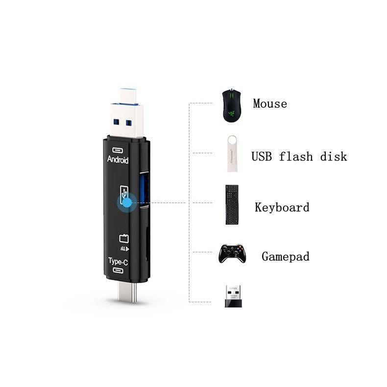 Đầu đọc thẻ nhớ USB 2.0 5 trong 1 cổng Type-C Micro TF OTG cho Android