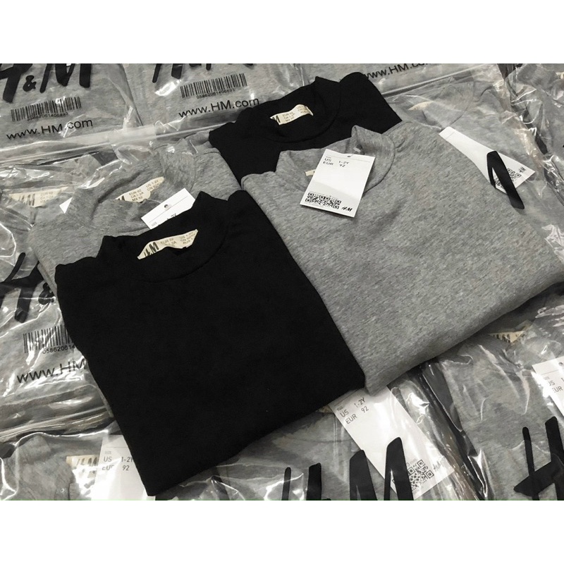 Set 2 áo dài tay cổ 3p hm cho bé trai bé gái màu ghi đen cân nặng từ 12-32kg