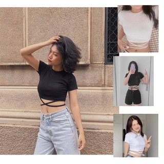 Áo croptop bozip trắng/đen