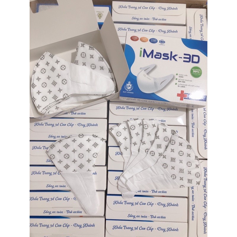 Khẩu trang 3D Mask Duy Khánh Kháng Khuẩn Hộp 50 Chiếc Trắng Trơn, Họa Tiết LV