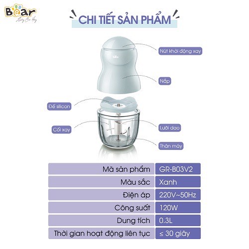 Máy xay sinh tố mini đa năng cầm tay ăn dặm cho bé 300ml Bear QSJ-A01F2, thiết kế nhỏ gọn thông minh, BH 18th