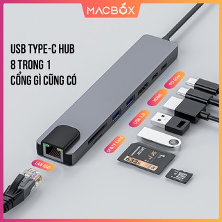 Hub Type C 8in1 - Cổng chuyển đổi HUB USB Type-C to HDMI, USB 3.0, SD, TF, RJ45, PD Type-C cho Laptop Macbook