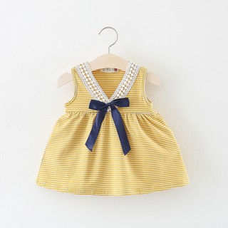 Váy cotton bé gái cổ nơ