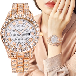 Đồng hồ kim loại mặt số la mã đính đá nhân tạo sang trọng cho nữ