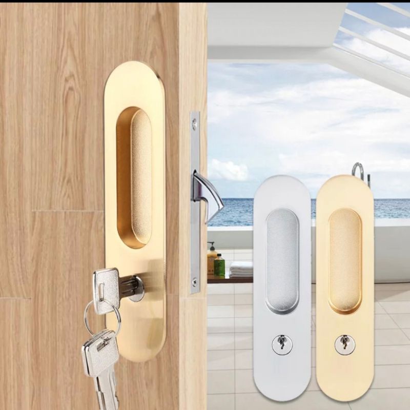 Khóa Cửa Lùa Gỗ / Cửa Nhựa Composite Liền Tay Âm Má Bầu