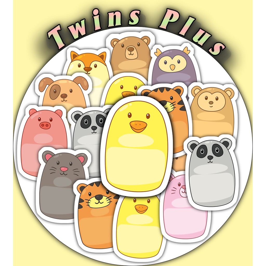 [Twins Plus] Bộ 16 Sticker thẻ tên animal, tem tên con vật dễ thương dán trang trí laptop, máy tính bỏ túi, vali,.
