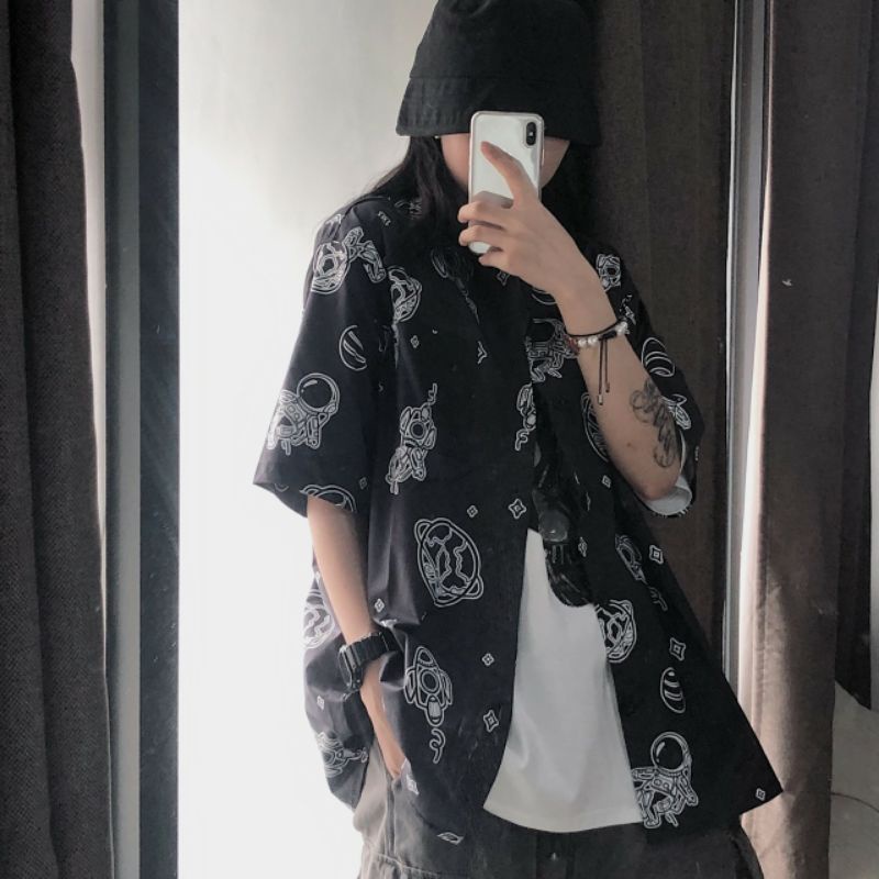Áo Sơ Mi Tay Ngắn Unisex Cổ Bẻ Phông Cách Hàn Quốc Freesize