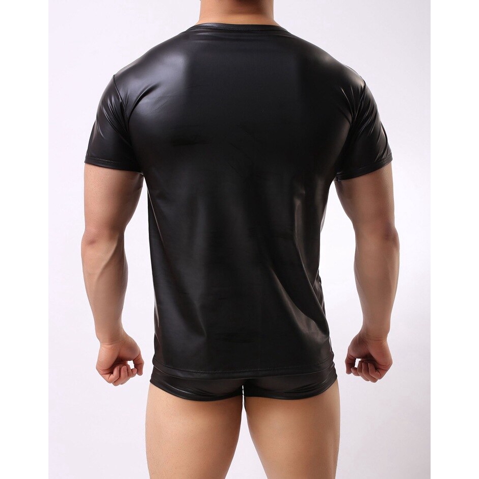 Áo Thun Đen Giả Da Thời Trang Nam Tính