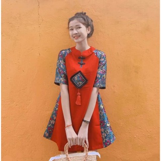 Đầm Cách Tân Cổ Tàu Gấm Trang Trọng