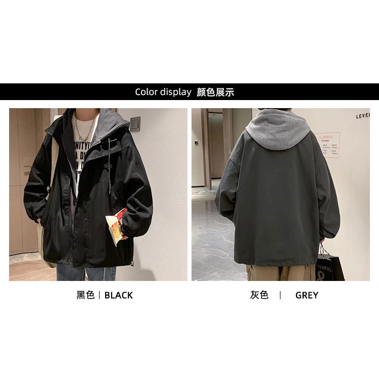 Áo Khoác Hoodie Giả Hai Lớp Dáng Rộng Thời Trang Cá Tính Cho Nam