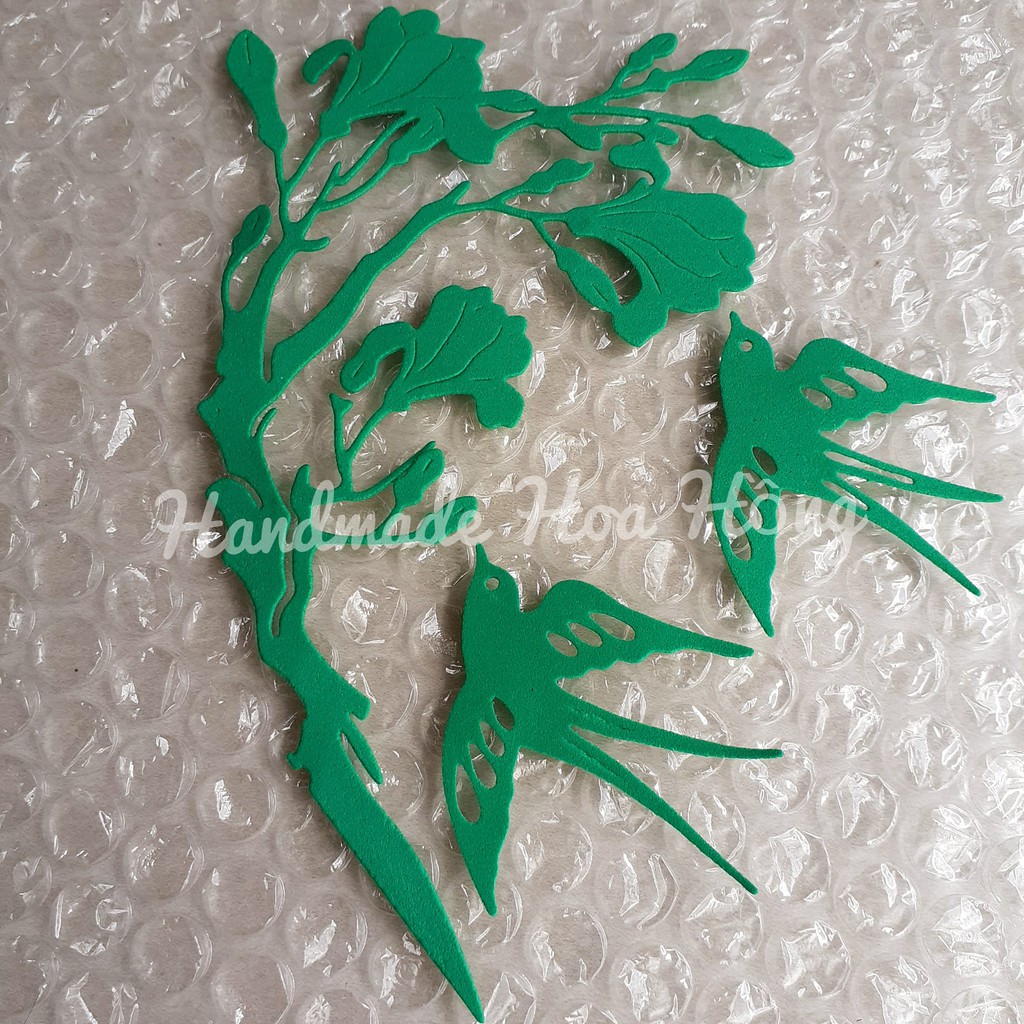 4 cây hoa ( 13.5 x 7.5cm ) + 8 hình chim én mùa xuân - Hình trang trí thiệp, thiệp 3D, bưu thiếp, phong thư, bao lì xì