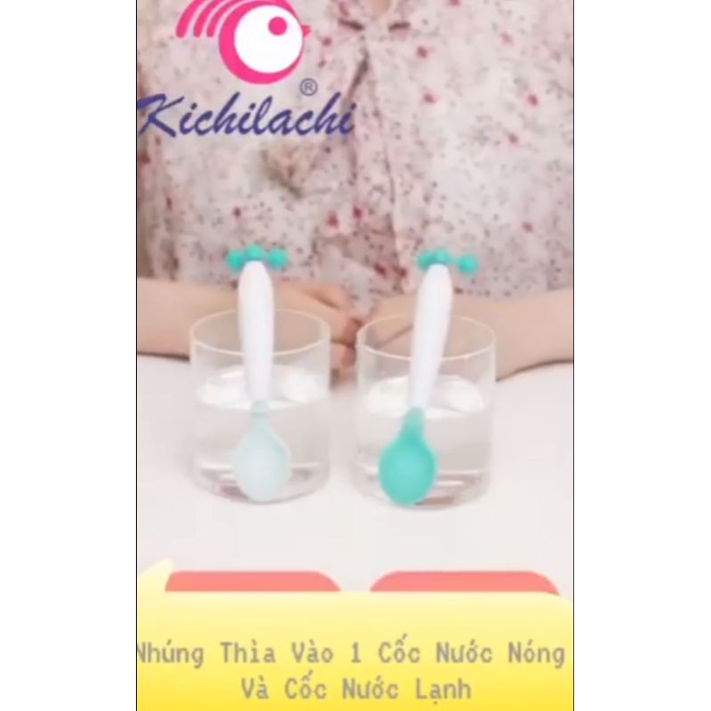 Muỗng / Thìa ăn dặm cảm ứng nhiệt cán xoay 360 độ chống đổ an toàn cho bé - Kichilachi Kichi (Công nghệ Nhật)