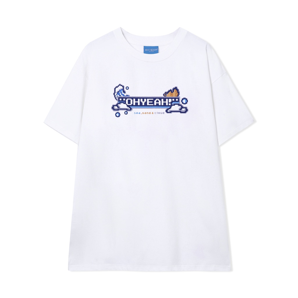 Áo thun tay lỡ OHYEAH phông Unisex nam nữ Premium Cotton oversize form rộng SUMMER VIBES - Trắng