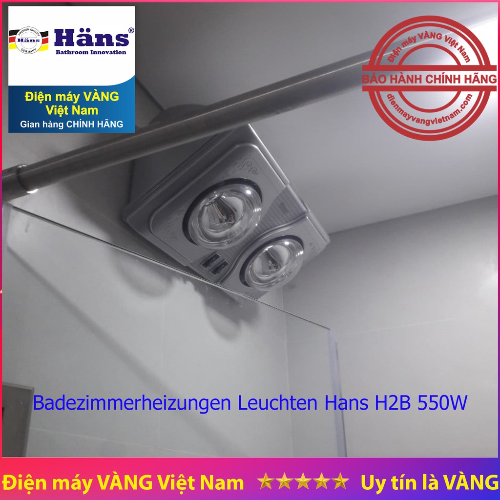 Đèn sưởi nhà tắm 2 bóng trắng Hans H2B