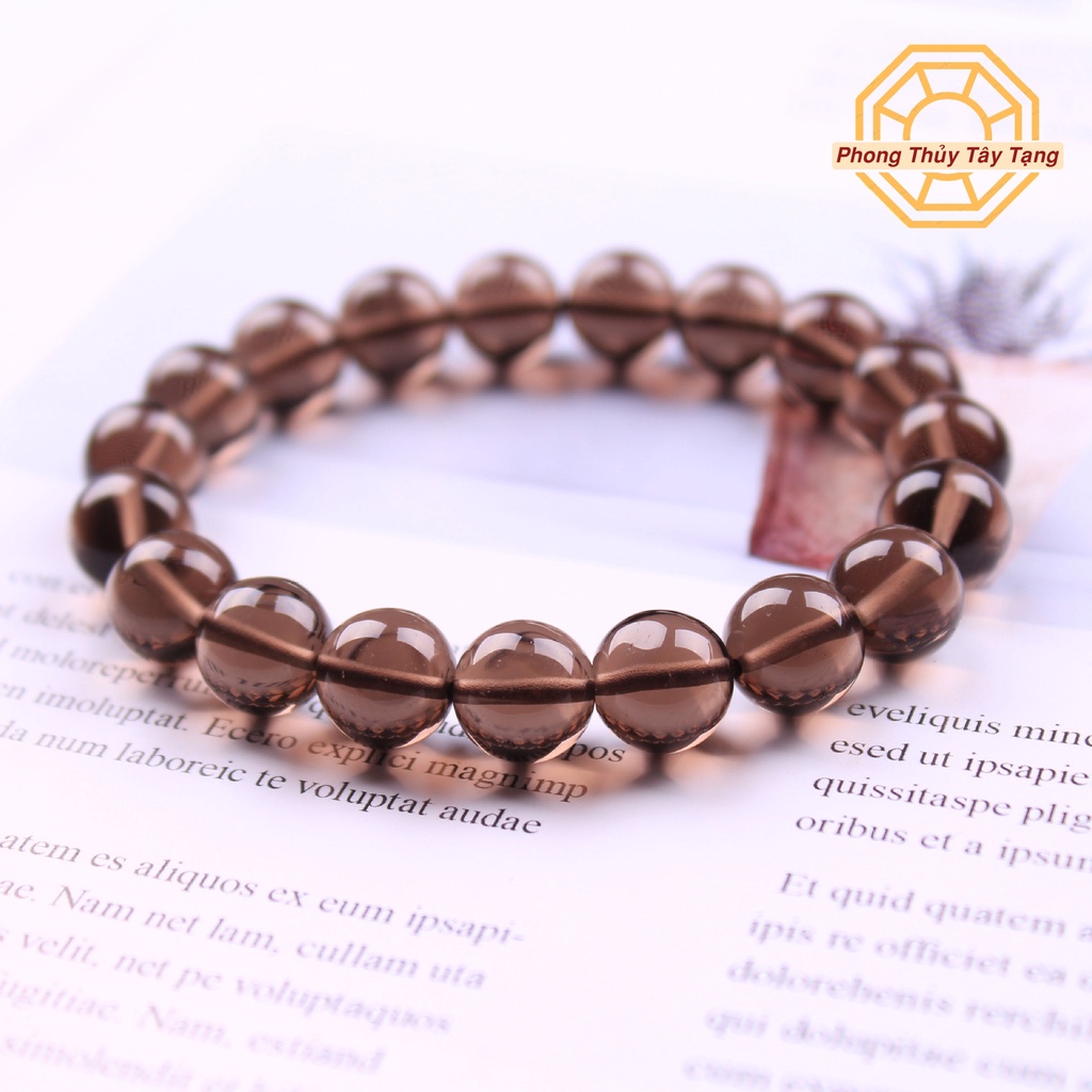 Vòng tay phong thủy màu Đen Khói may mắn bình an cho nam nữ mệnh Thủy Mộc tặng hộp gỗ cao cấp - Phong Thủy Tây Tạng