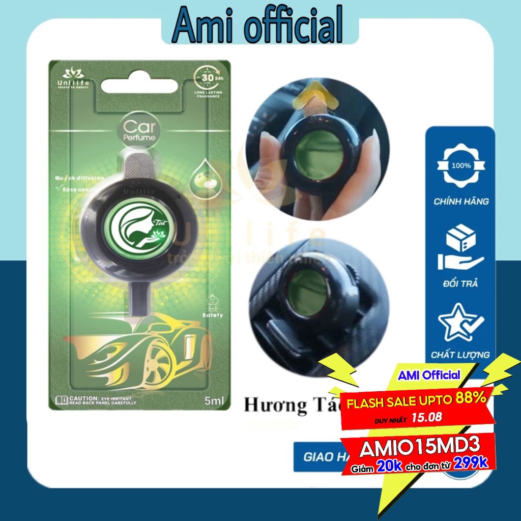 Tinh dầu nước hoa ô tô Unilife, nước hoa xe hơi hương Táo Xanh thanh mát, khử mùi ô tô, tươi mới lái xe, dung tích 5ml