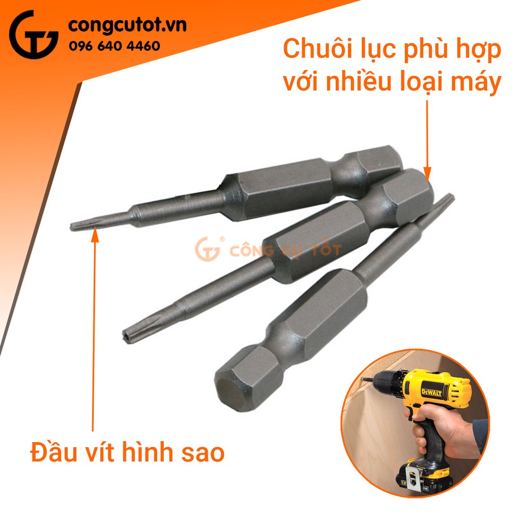 Bộ 12 đầu bắt vít hình sao chuôi lục 50 mm T5 - T40