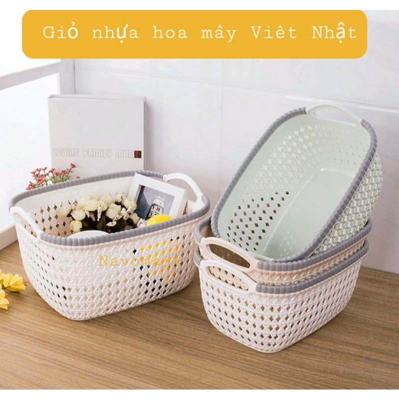 ( COMBO) Rổ hoa đựng đồ 4 cỡ, rổ đựng đồ có quai xách nhựa Việt Nhật, rổ hoa đựng đồ