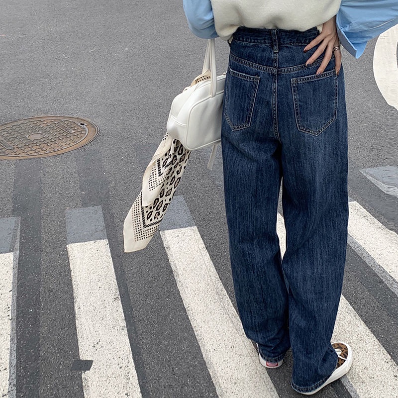 Quần jean dài XIAOZHAINV ống rộng lưng cao phong cách vintage cá tính cho nữ
