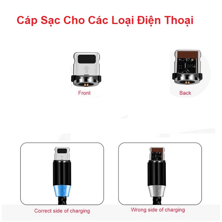 Dây Sạc,Cáp Sạc Từ Hút Nam Châm 3 đầu - Micro USB -Type C Xoay 360 Độ Dây Dù
