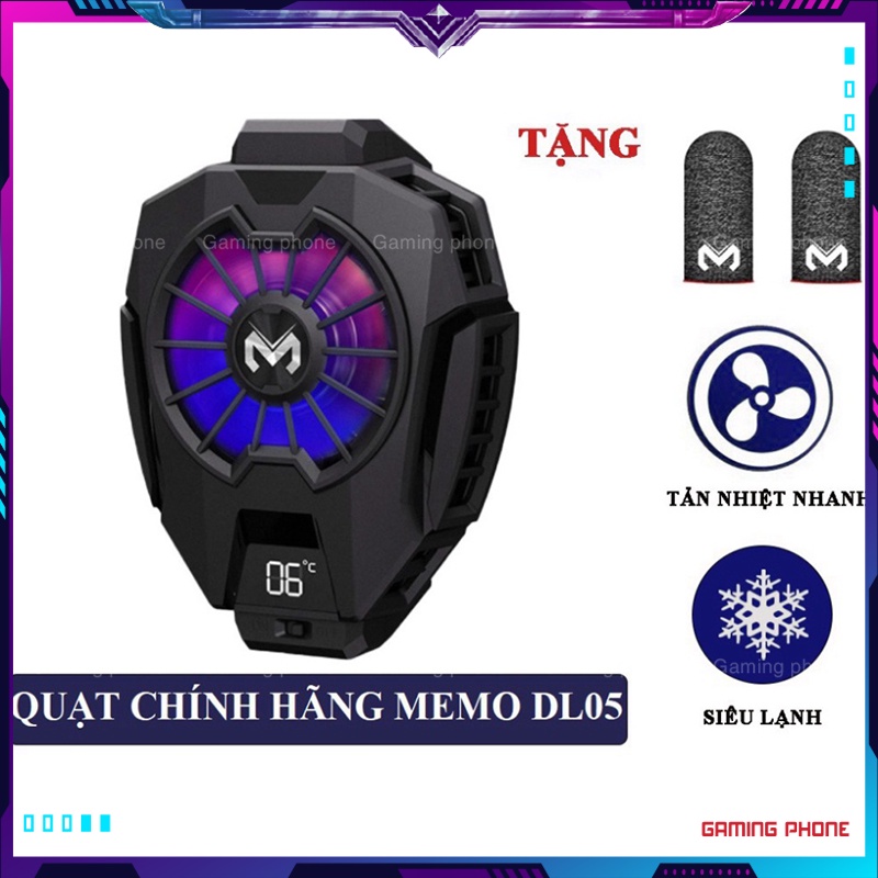 Quạt tản nhiệt điện thoại MEMO DL05 Siêu lạnh, hiển thị nhiệt độ, LED RGB, Kẹp thu vào 2 chiều