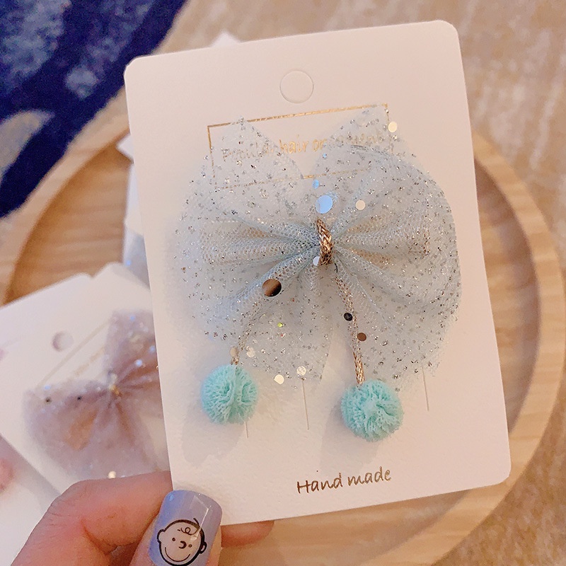 Kẹp tóc nơ vải ren tua bông xinh xăn cho bé phong cách Hàn Quốc - Selenshop