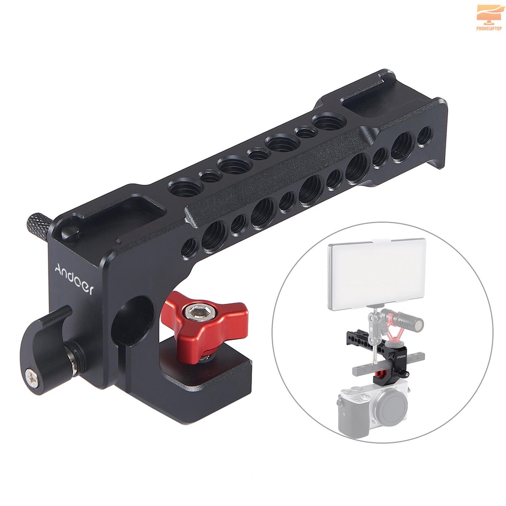 Andoer Camera Top Handle Grip Cheese Handle with Cold Shoe Mount 1/4 Inch 3/8 Inch Threaded Holes 15mm Rod Clamp for Camera Cage Monitor Led Video Light Microphone Low Angle Shoots Compatible with Canon Nikon Sony Panasonic DSLR Cameras