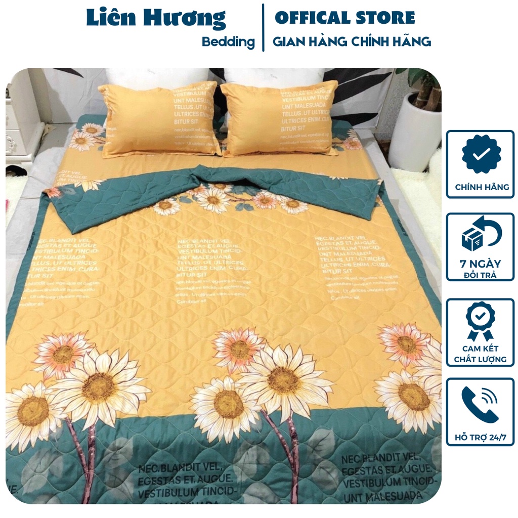 Sét chăn ga gối 5 món kèm gối ôm , chăn trần hè chất liệu cotton poly không xổ lông thoáng mát