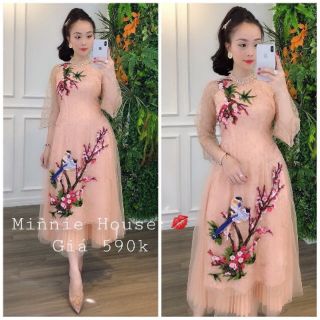 ‼️‼️‼️set áo dài đính hoa + cv dập li .hàng cao cấp y hình khách nha