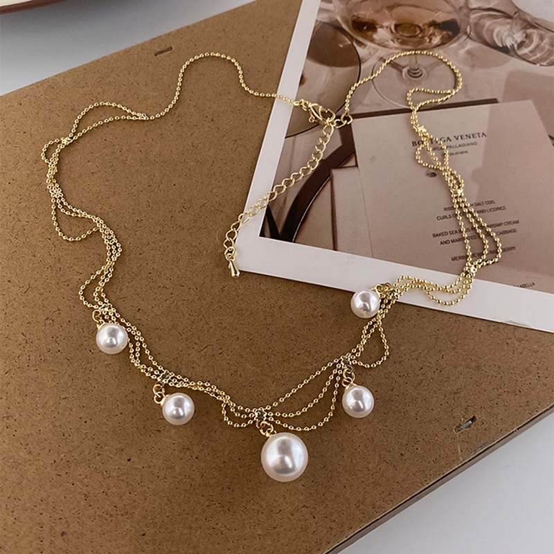 Dây Chuyền Nhiều Lớp Đính Ngọc Trai Phong Cách Công Chúa Cổ Điển Sang Trọng Dành Cho Nữ