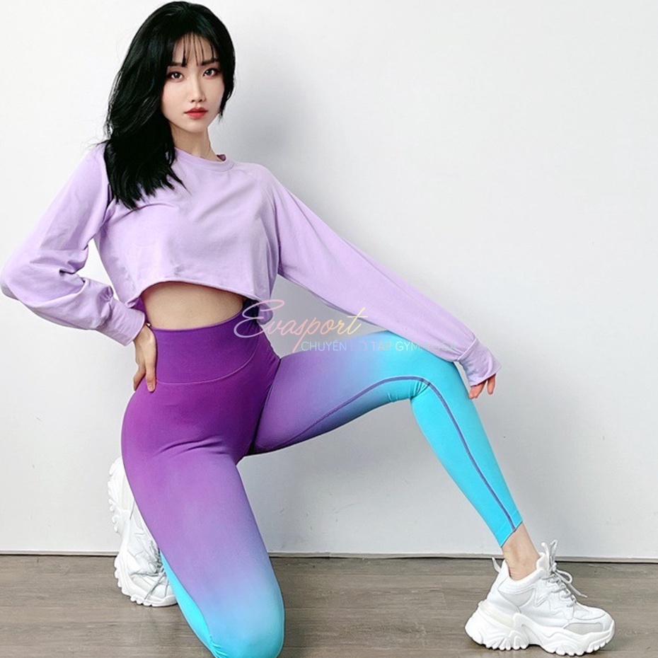 Quần tập gym yoga nữ chun mông màu loang Gradient dáng legging thể thao chất dệt kim cao cấp co giãn EVASPORT