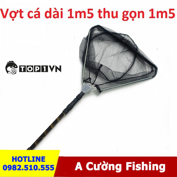 Vợt vớt cá nhôm 1m5 thu gọn 55cm