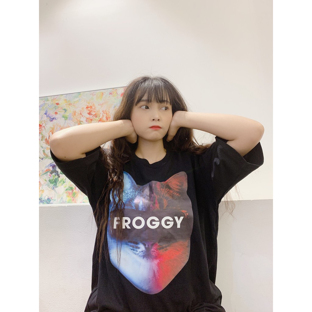 Áo thun tay lỡ FROGGY phông unisex nam nữ cotton oversize form rộng rất dễ phối đồ in hình MÈO vào ba đeo kính siêu ngầu | BigBuy360 - bigbuy360.vn