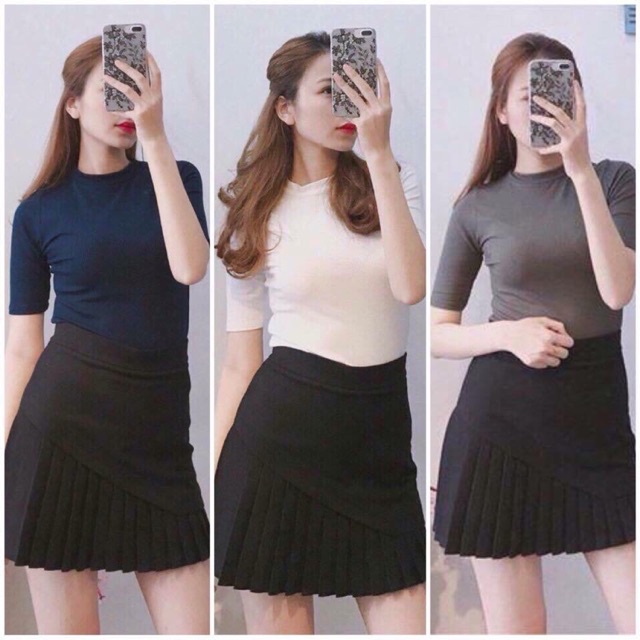 Áo len tăm cổ tròn tay lỡ chất đẹp kiểu áo len mỏng dáng ôm sọc tăm ngắn tay mặc ở nhà đi học đi chơi đẹp