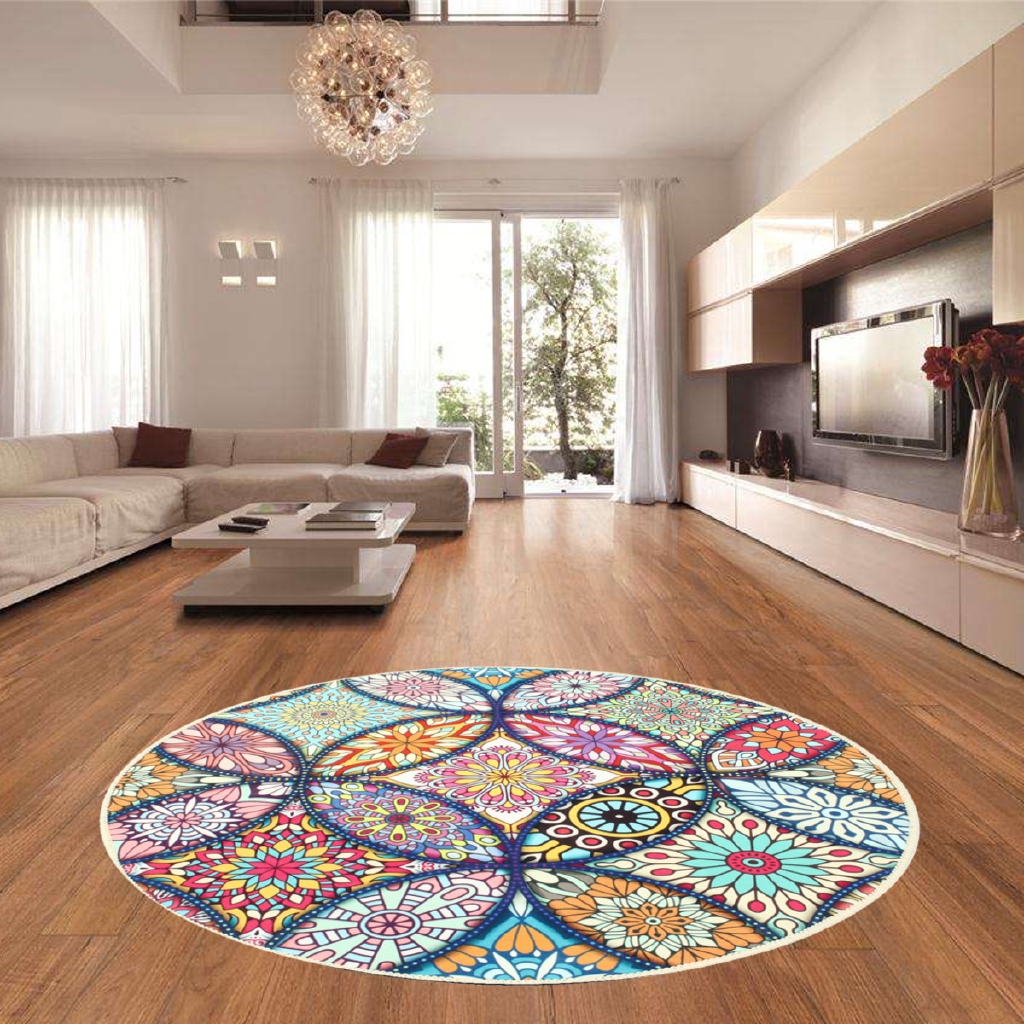 Thảm trải sàn hình tròn họa tiết hoa Mandala xinh xắn 60 / 80 / 100 / 120cm