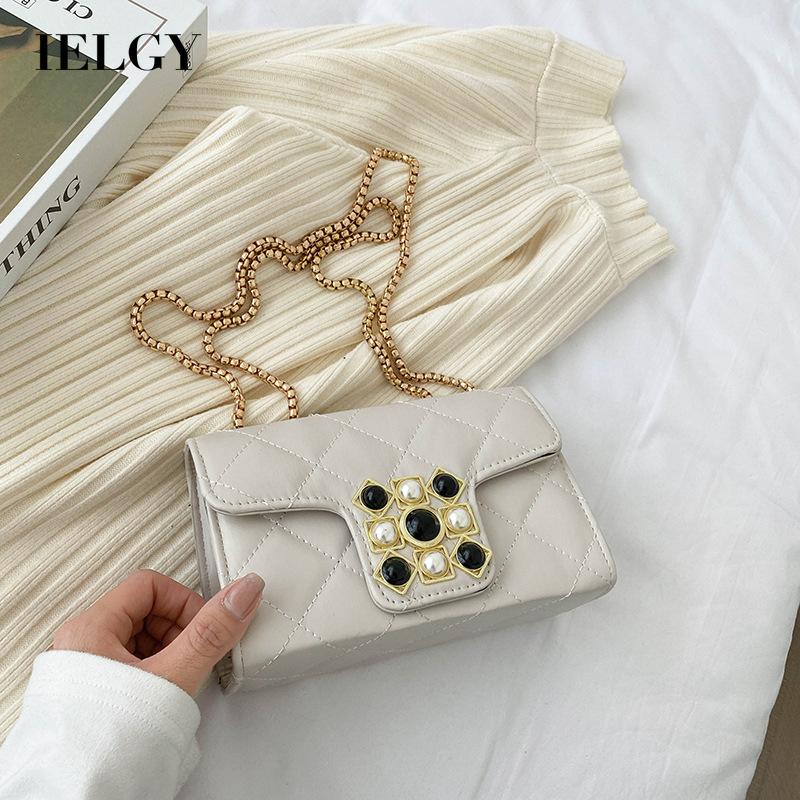 Túi xách IELGY phối dây xích họa tiết sọc thoi thiết kế đơn giản cho nữ