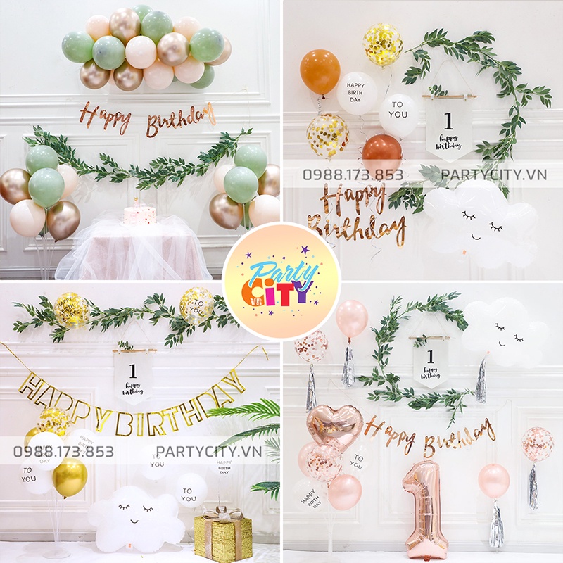 【PartyCityvn】Set Trang Trí Sinh Nhật Hàn Quốc Kèm Dây Lá Trang Trí Bóng Màu Đặc Biệt Cho Bé Trai, Bé Gái Và Người Lớn