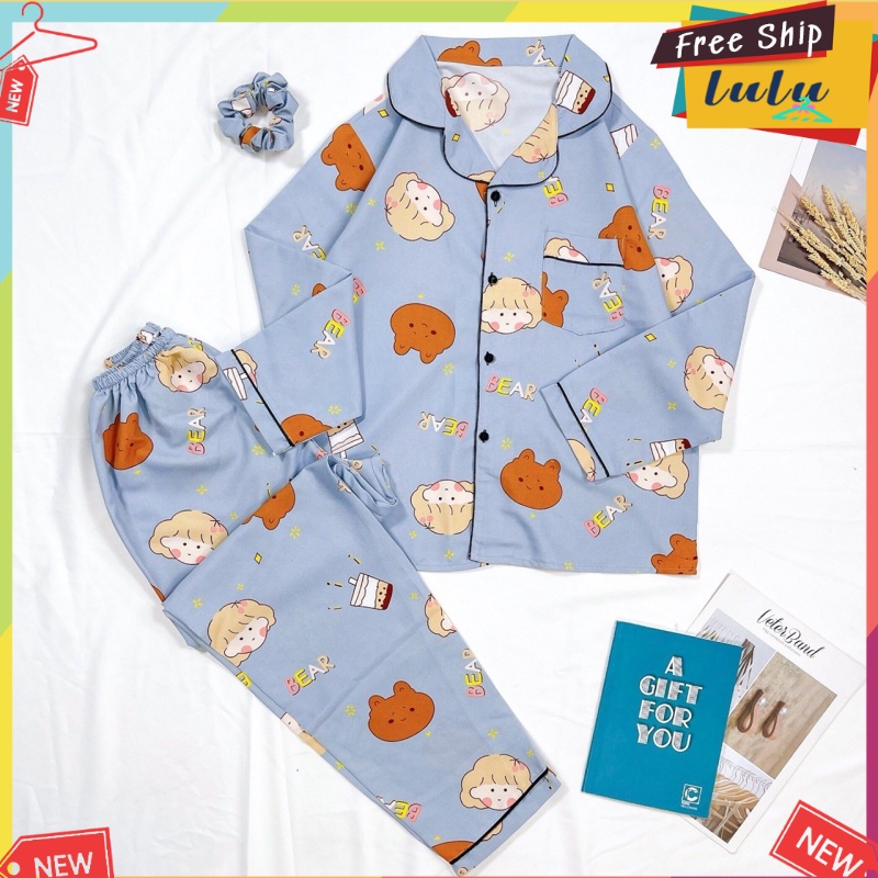 Bộ ngủ dài tay nữ vải kate Thái loại 1 freesize. Bộ ngủ pijama tay dài quần dài Lulu Shop | BigBuy360 - bigbuy360.vn