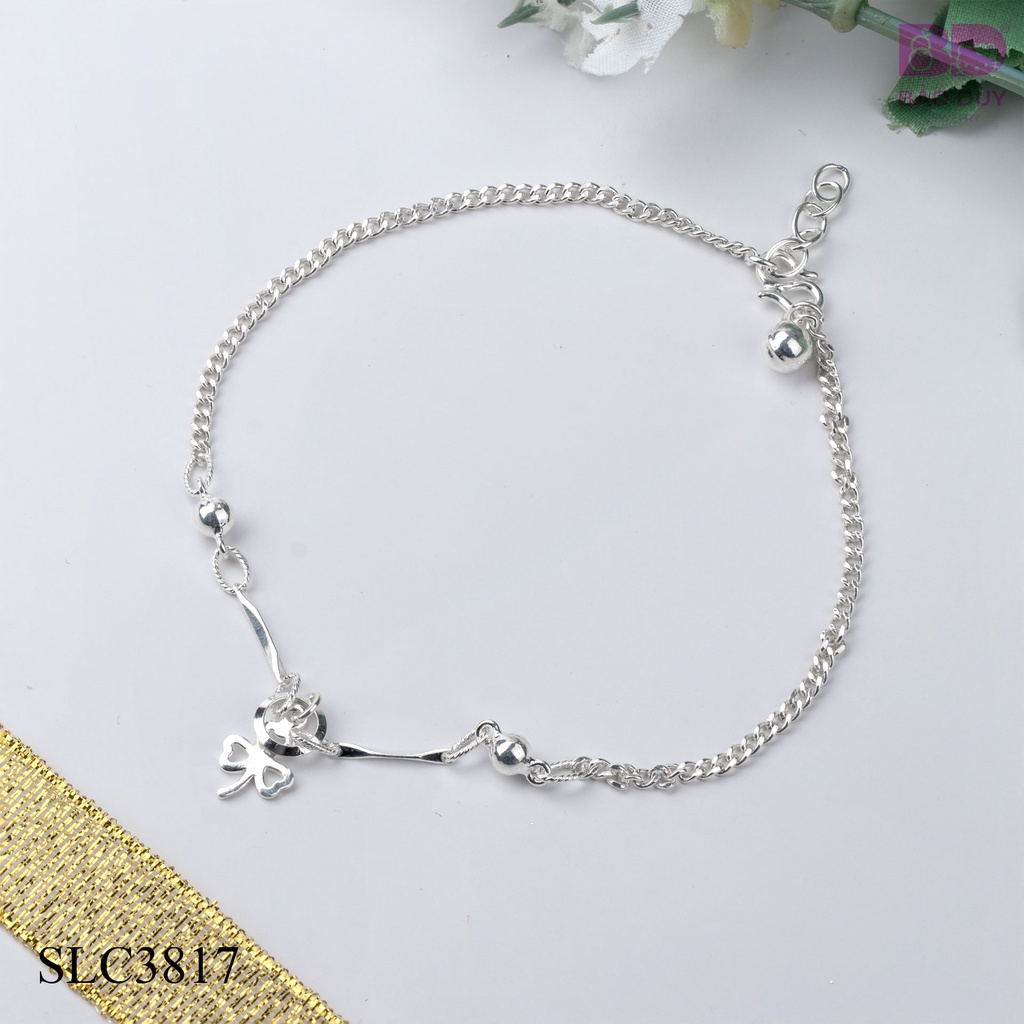 Lắc chân bạc nữ charm nơ phối bi Bảo Duy Jewelry - SLC3817