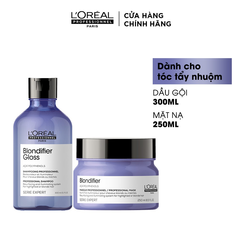 [New 2021] Combo Dầu gội và Mặt nạ chăm sóc cho tóc tẩy L'oreal Professionnel Serie Expert Blondifier Gloss 300ml/250ml