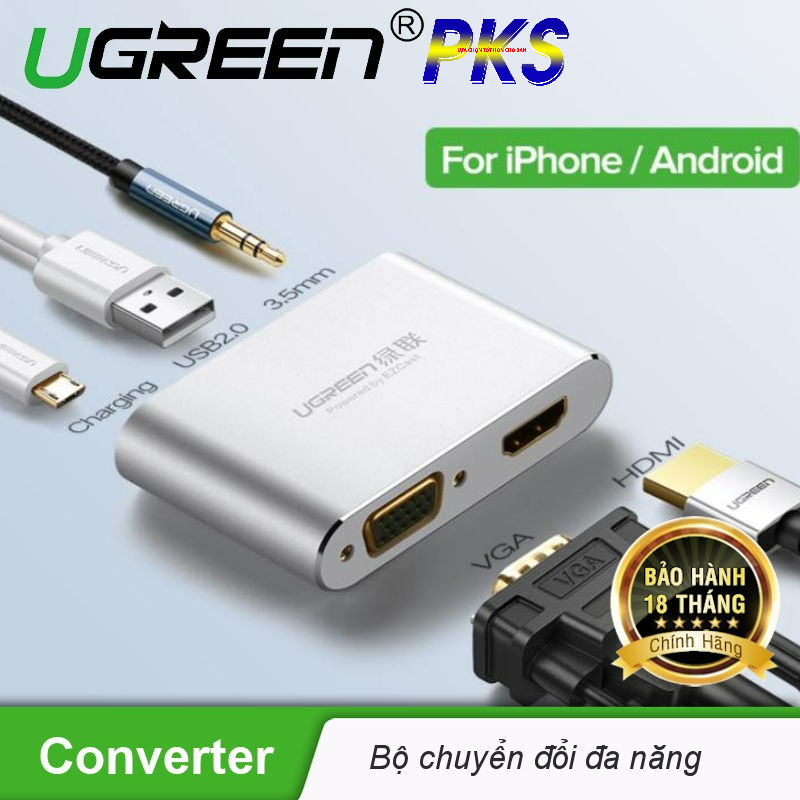 Bộ chuyển đổi đa năng từ điện thoại máy tính bảng ra HDMI + VGA Ugreen 30522