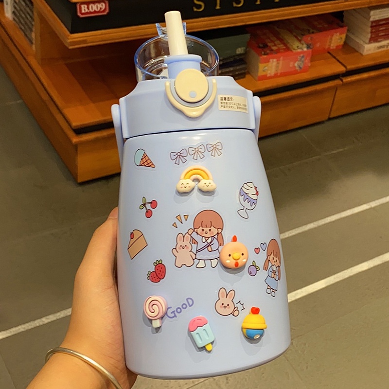 1000ML bình giữ nhiệt cute có ống hút, inox 304 không rỉ an toàn