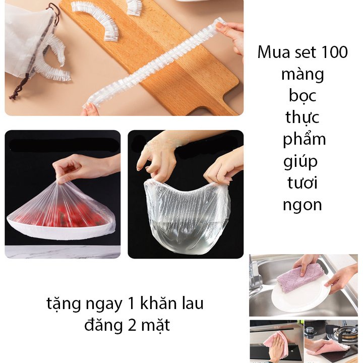 Màng bọc thực phẩm co giãn tái sử dụng có chun bọc đồ ăn rất nhanh gói 100c