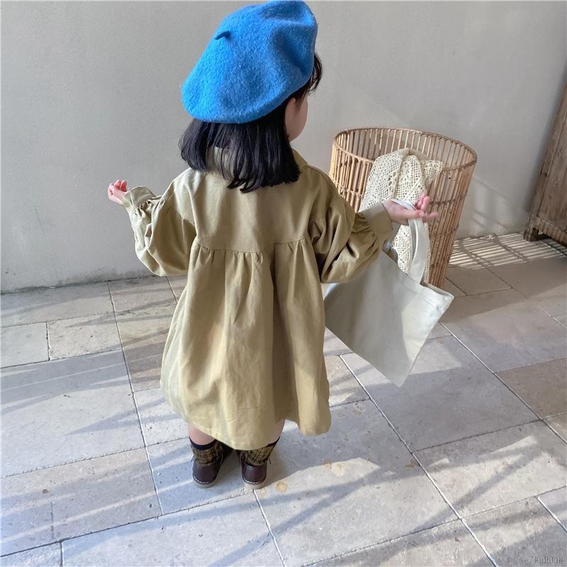 Áo khoác cổ búp bê dáng rộng phối một hàng nút phong cách Hàn Quốc đáng yêu cho bé gái