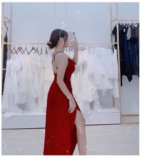 ĐẦM LỤA 2s cổ đổ hở lưng chéo dây