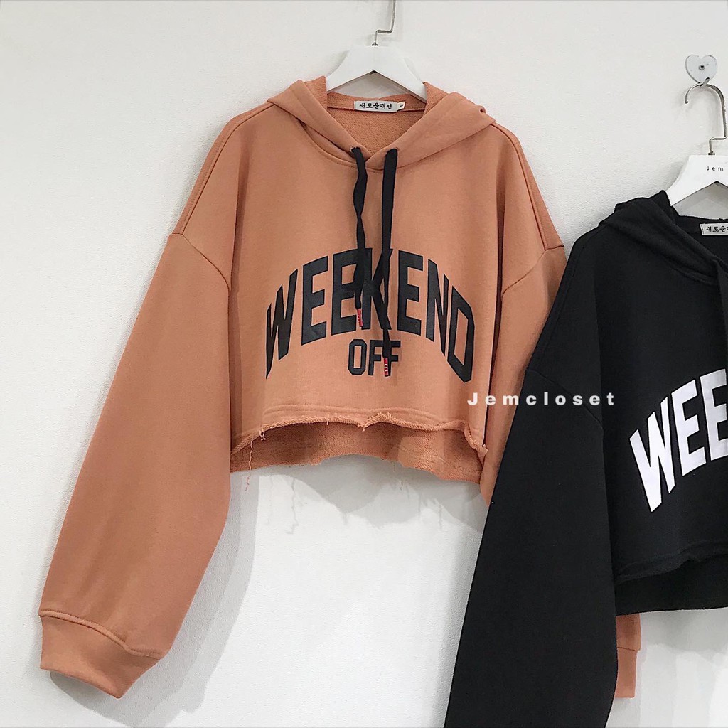 Áo Croptop Dài Tay Nữ Có Mũ Áo Hoodie Croptop Thu Đông Form Rộng OFF Có Họa Tiết Trước Ngực 3 Màu Cam Đen Trắng 10053